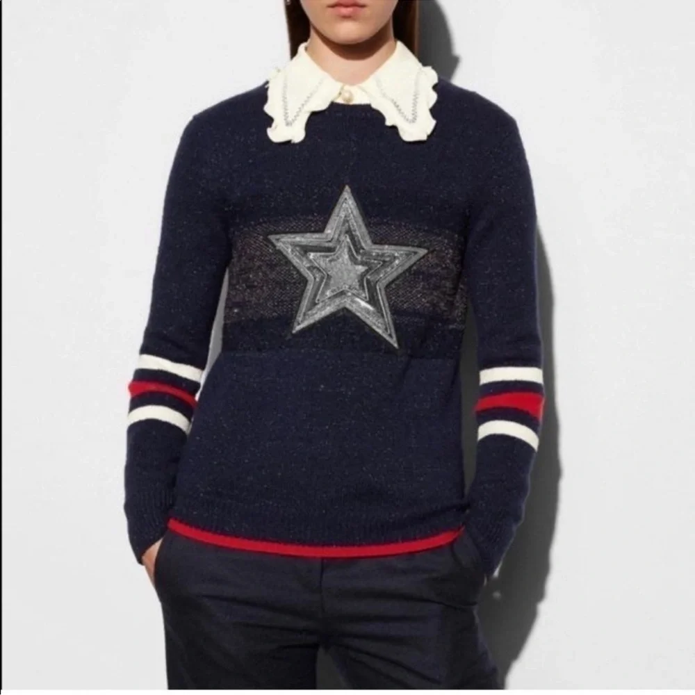 Coach 1941 Wool Glitter Star Crewneck Sweater
